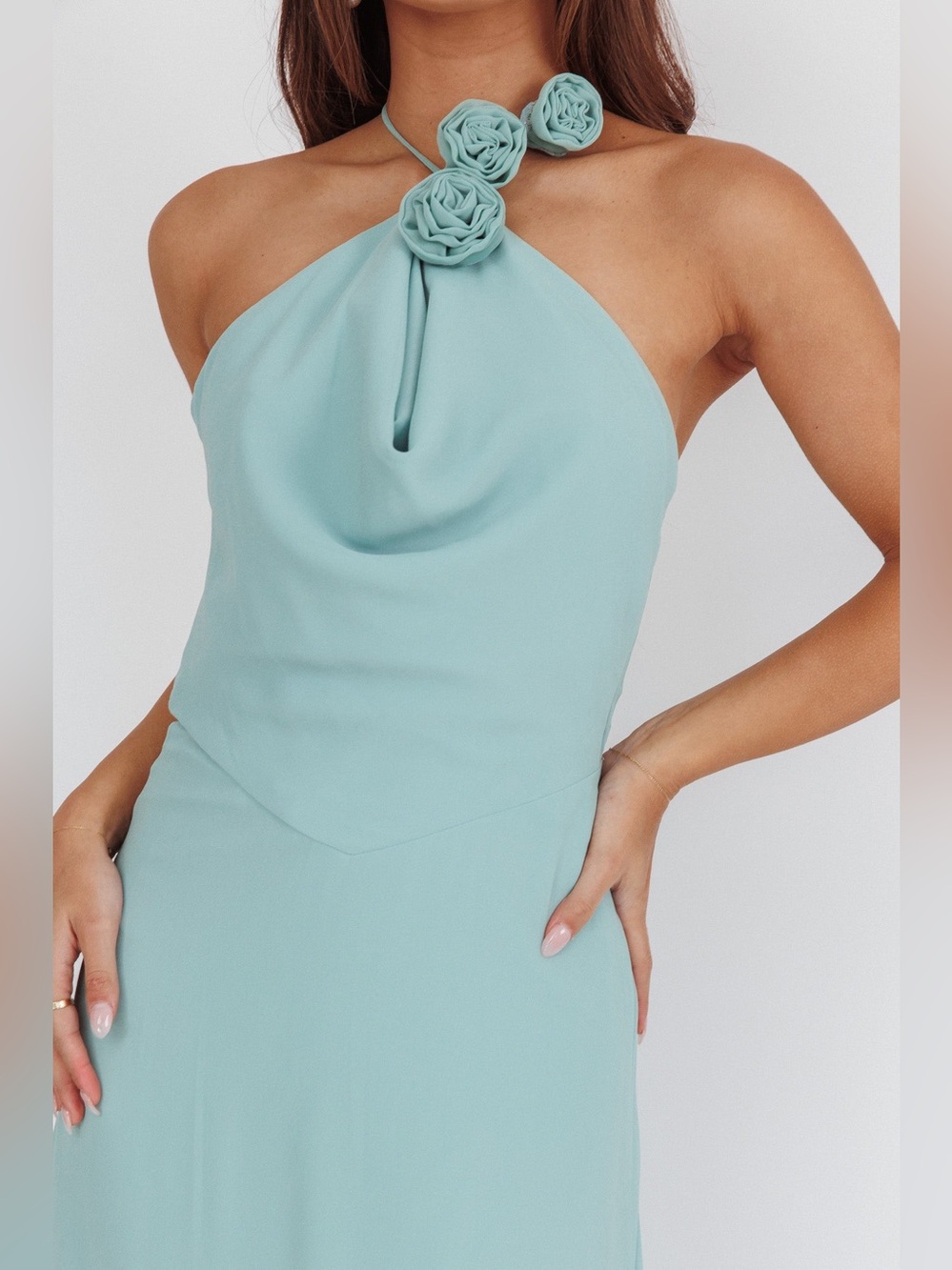 Saints & Secrets Petronilla Rosette Halterneck Maxi Dress Sage Green Size S NWT - Picture 2 of 10
